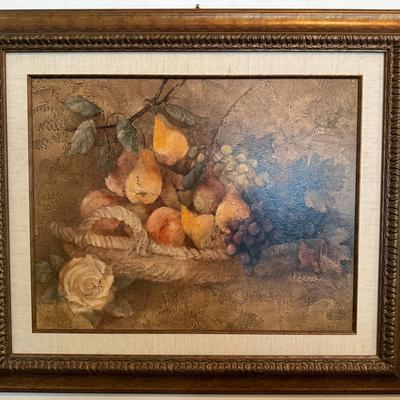 Lot 404: Vintage Still Life Fruit Painting – Signed “Moreno” – Framed