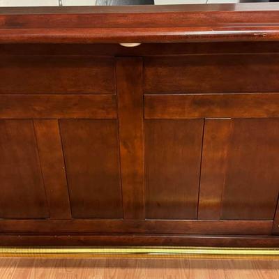 Lot 137: Solid Wood Home Bar / Reception Counter with Brass Foot Rail