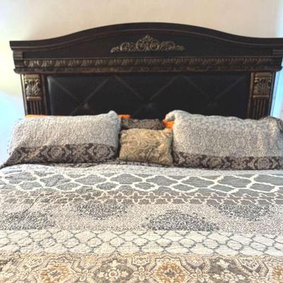 Lot 160: King Size Bed, Brown /Gold, With Ornate Headboard And Footboard