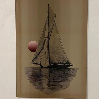 Lot 307: Vintage Screenprint Sailboat Wall Art (24x36)