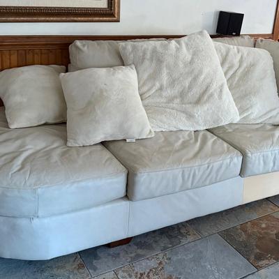 Lot400: 2-Piece Cream Leather Sectional Sofa Set with Chai