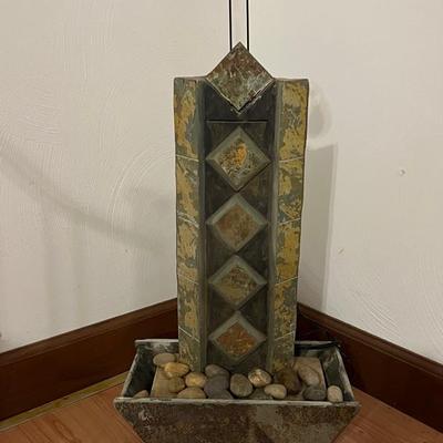 Lot 321: Slate Stone Indoor Tabletop Water Fountain with Light – 19” Tall