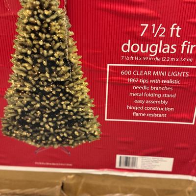 Lot 126: 7 1/2 Ft Douglass Fir Christmas Tree And Tote Of Lights