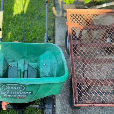Lot 139:  Spreader And Garden Cart (Needs Wheel but Still Rolls!)