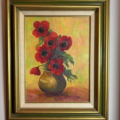 “Poppies In Pot” Oil Paint With Frame 