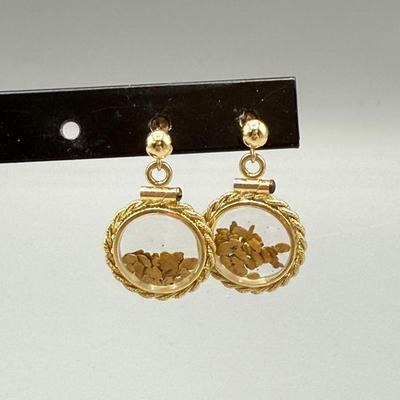 Vintage Gold Nuggets In 14k Gold Display Dangle Earrings 