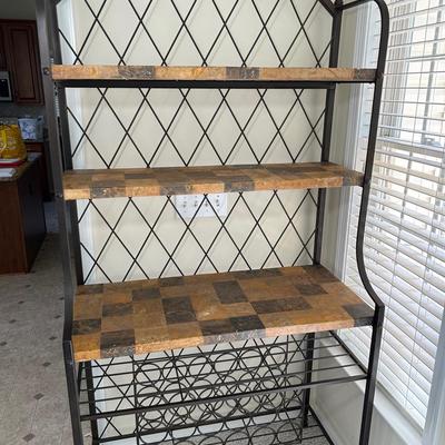 Metal & Wood Baker’s Style Rack W/  18 Bottle Wine Rack 