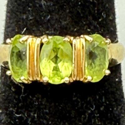 14k Yellow Gold Ring With Three Peridot Stones 