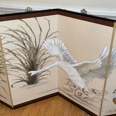 Asian 4 Panel Waterfowl Themed Hanging Screen 