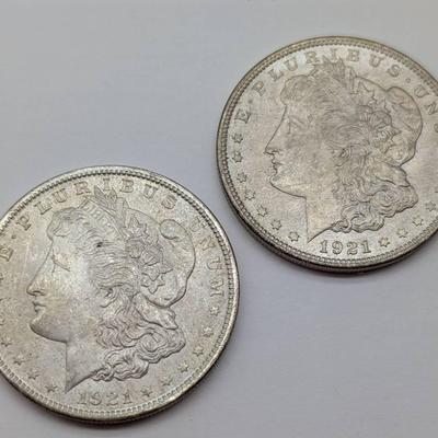 Two 1921 Morgan Silver Dollars