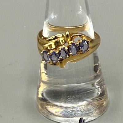 14k Yellow Gold Ring With Five Tanzanite Stones 