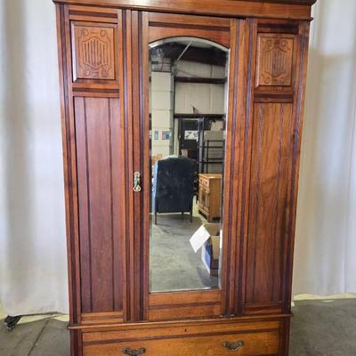 Vintage Wardrobe Cabinet With Mirror & Drawer