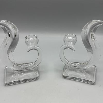  Vintage New Martinsville Flame Candlesticks Viking Glass