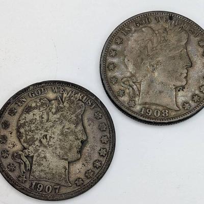 1907-D & 1908-O Barber Half Dollars