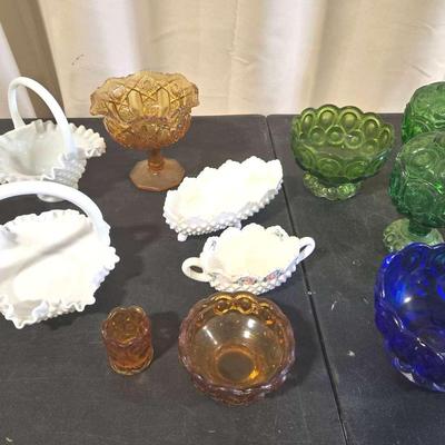 Vintage Fenton Ruffled Glass, L E Smith Moon & Stars 