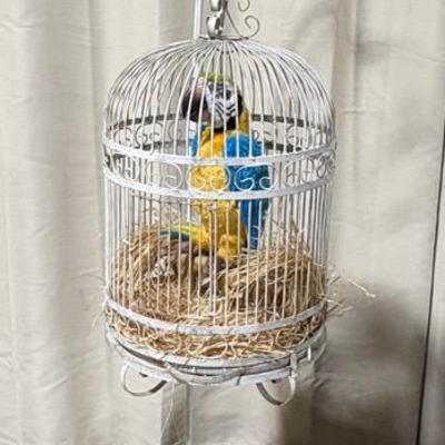 Large Metal Bird Cage With Talking Parrot 