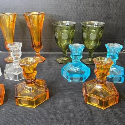 12 Pc Vintage Fostoria Coin Glass Candle Holders, Cups