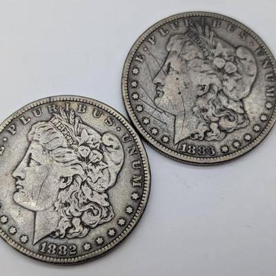 1882 & 1883 Morgan Silver Dollars