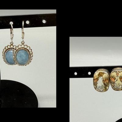 Sterling Silver Blue Lamar Dangle Earrings And Cushion Cut Stone Earrings 
