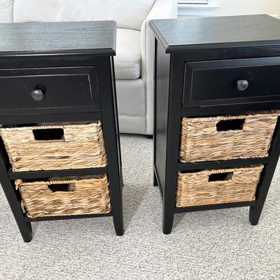 Pair Of Single Drawer End Tables W/ Basket Storage 