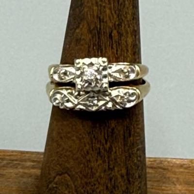  Vintage 14k Yellow Gold And Diamond Bridal Set
