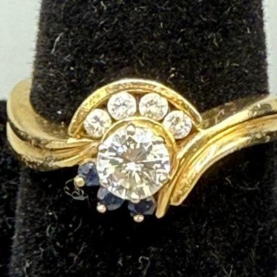 Diamond And Sapphire Ring Set In 14k Yellow Gold 