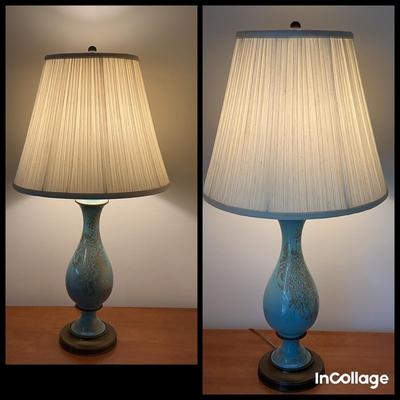 Matching Pair Of Teal And Gold Table Lamps