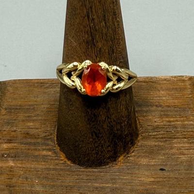 14k Yellow Gold Ring With Orange Synthetic Center Stone 