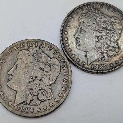 1886-O & 1887 Morgan Silver Dollars 
