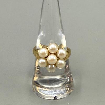 Vintage 14k Yellow Gold Pearl Cluster Ring 
