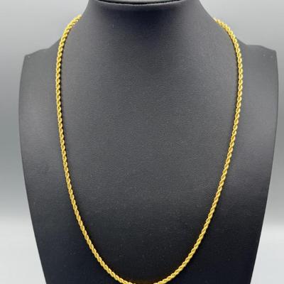 14k Yellow Gold Rope Chain Necklace 22”