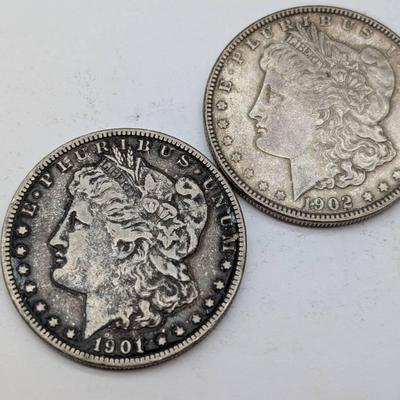 1901-O & 1902 Morgan Silver Dollars