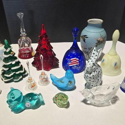 Vintage Fenton Glass Figurines, Bells, Christmas Trees +