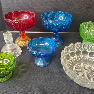 Vintage L E Smith Moon & Stars 8 Pc Glassware 