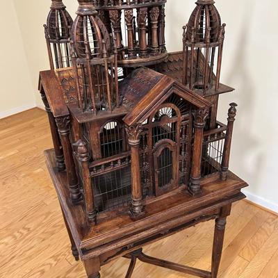 Intricately Detailed Wooden Birdcage With Table 