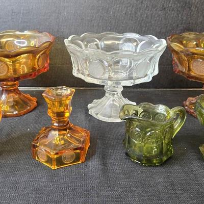 Vintage Fostoria Coin Glass 7 Pc, Compotes, Creamer