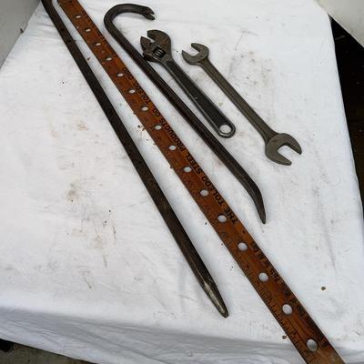 Vintage Piston Ring Yardstick, Pry Bar,Crow Bar, Adjustable Crescent Wrench, Blue-Point Wrench 1 1