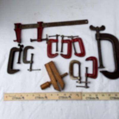 8 C-Clamps,  1 Judd Speed Clamp, 1 Wood Clamp