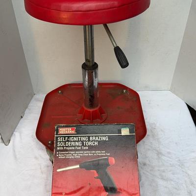 Self Igniting Soldering Torch, Adjustable Shop Stool On Rollers