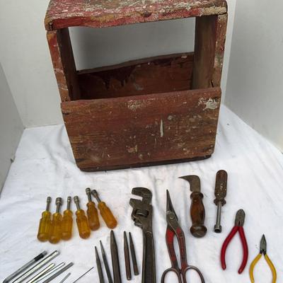 Vintage Wooden Foot Stool, Lot Of Hand tools 