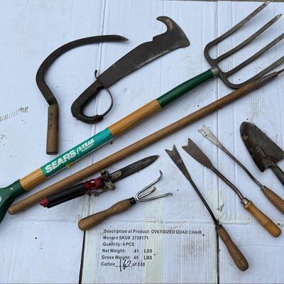 Garden Tools Sears Potato Fork, Dandelion Diggers, Grass Shears, Hand Sickle, Machete 