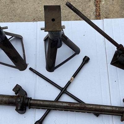 1 1/2 Ton Jack Stands, Metric 4-Way Tire Wrench, Vtg 30” Car Jack, Hydraulic Jack  