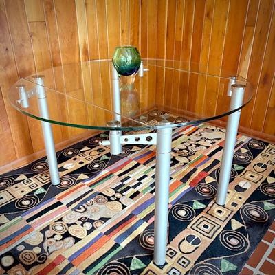 Scan Design adjustable glass table - hinged sides fold under table (shown with sides up)