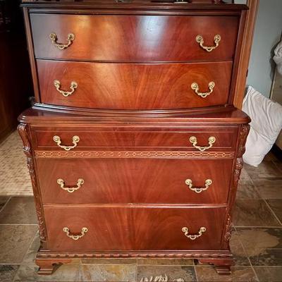 Refinished antique bedroom set - queen bed, night stand, bureau, dresser, and mirror