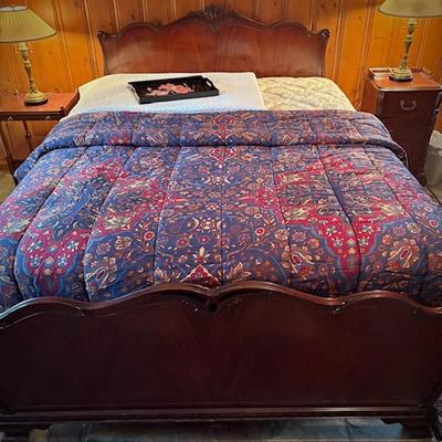 Refinished antique bedroom set - queen bed, night stand, bureau, dresser, and mirror