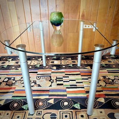 Scan Design adjustable glass table - hinged sides fold under table (shown with sides up)