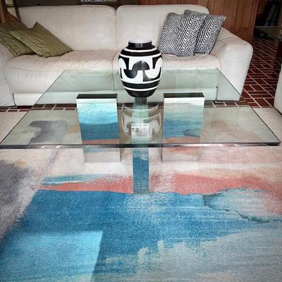 Modern glass and chrome square coffee table and matching end table