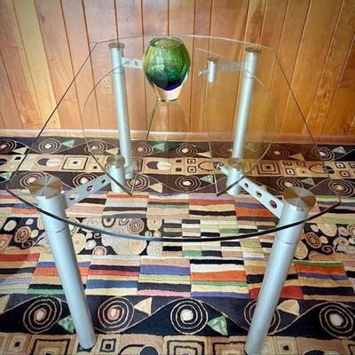 Scan Design adjustable glass table - hinged sides fold under table (shown with sides down)