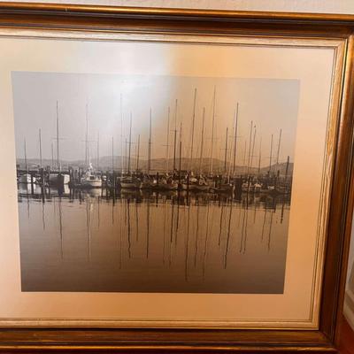 Boats In Water (Black & White) Framed 24-1/2" x 28"