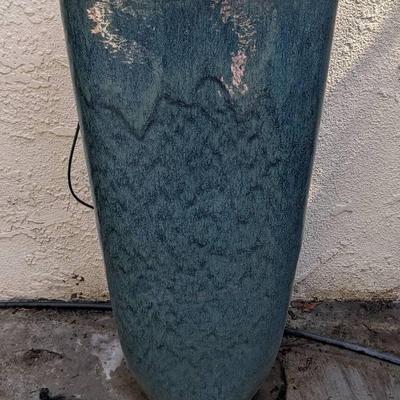 Square Tall Teal Glazed Ceramic Pot 15" x 15" x 35"H